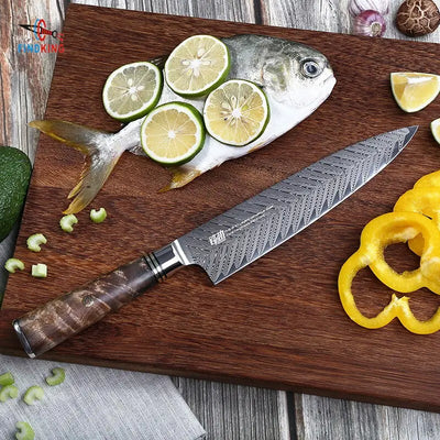 FINDKING kitchen chef knives Japanese AUS-10 damascus steel Sapele wood handle damascus knife 8 inch chef knife 67 layers - Image #1