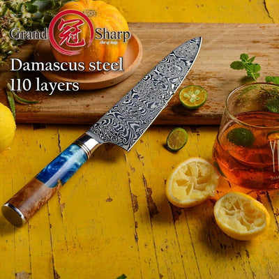 Fantastisk kokkekniv 20 cm i 110 lag damaskstål fra Gransharp - kokkekniven.noFantastisk kokkekniv 20 cm i 110 lag damaskstål fra Gransharp